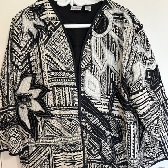 Chico's Black and White Silk Jacket - Picture 1 of 5
